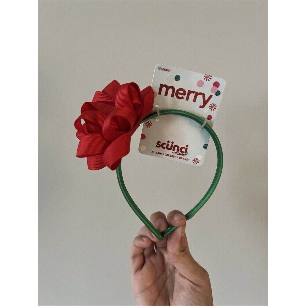 Scunci By Conair Headband Christmas Accessory Green Band Red‎ Bow Girls Hair